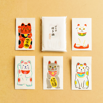 Hand-printed envelope wrapping "Lucky Cat"