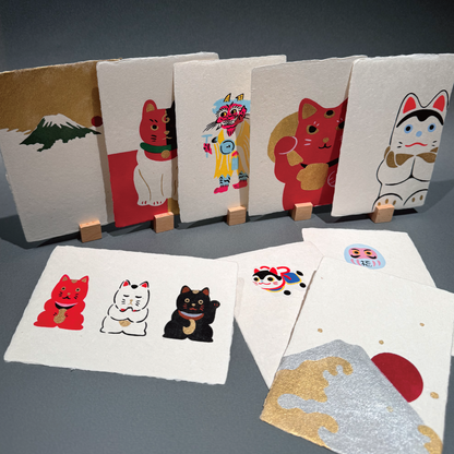 Hand-printed Postcard Maneki-neko Trio