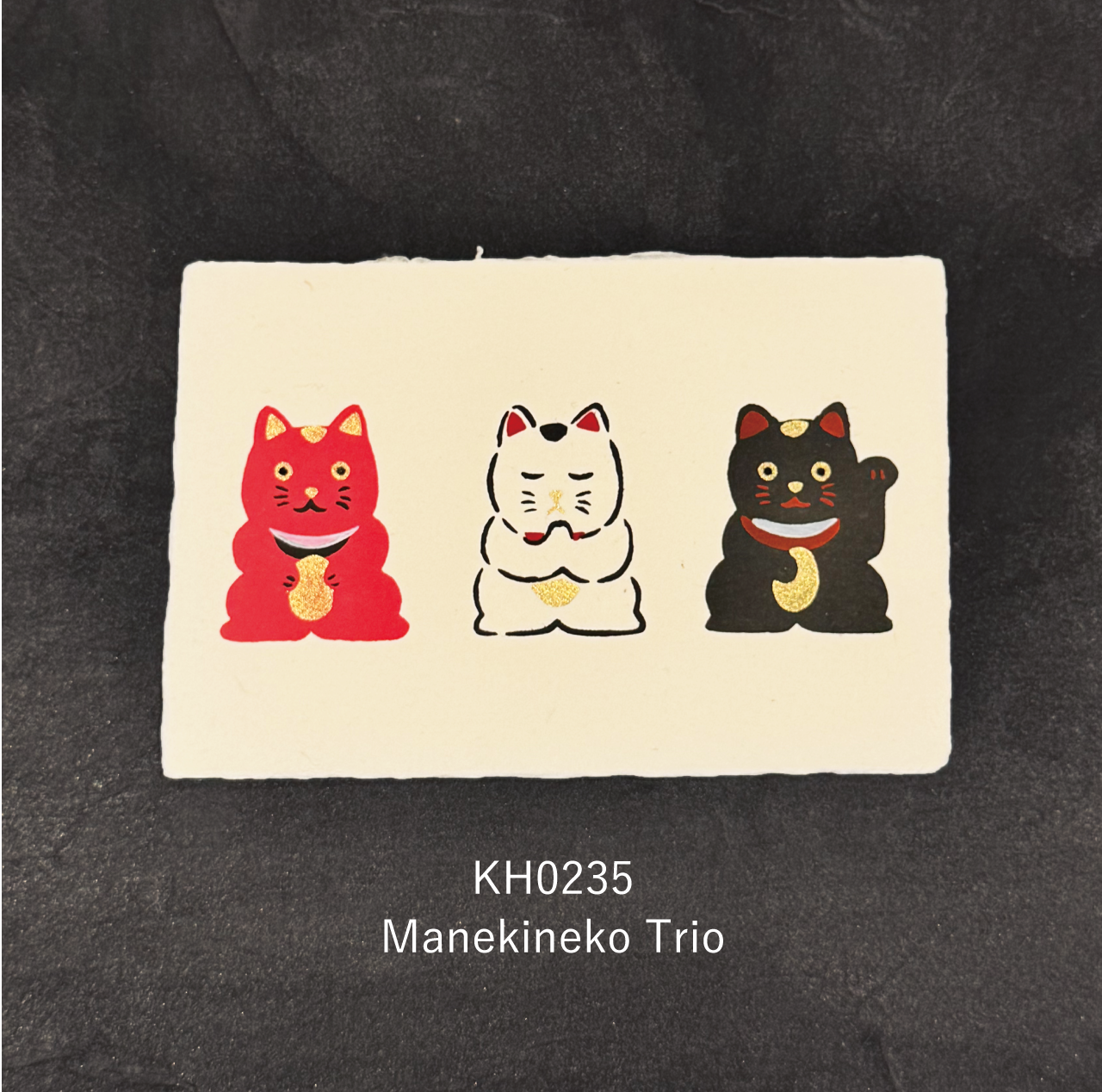 Hand-printed Postcard Maneki-neko Trio