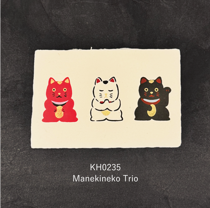 Hand-printed Postcard Maneki-neko Trio